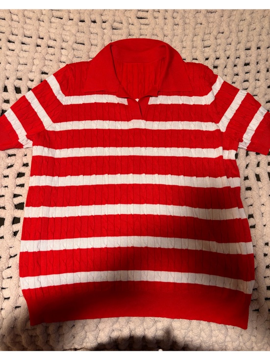 SHEIN Sweaters - SHEIN Red and White Striped Crew-Neck Sweater